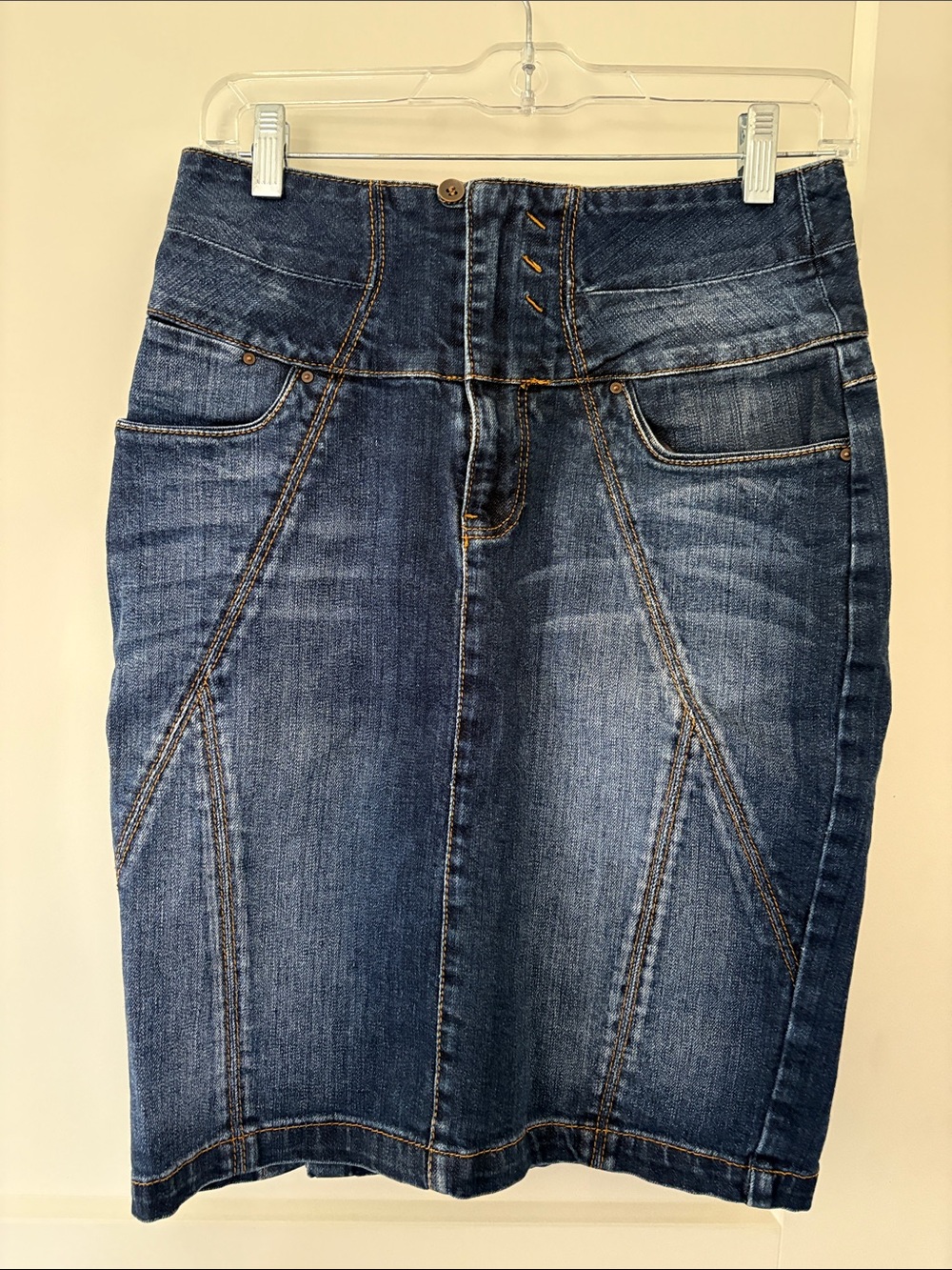 Zara Women's Dark Blue Denim Pencil Skirt - High Waist
